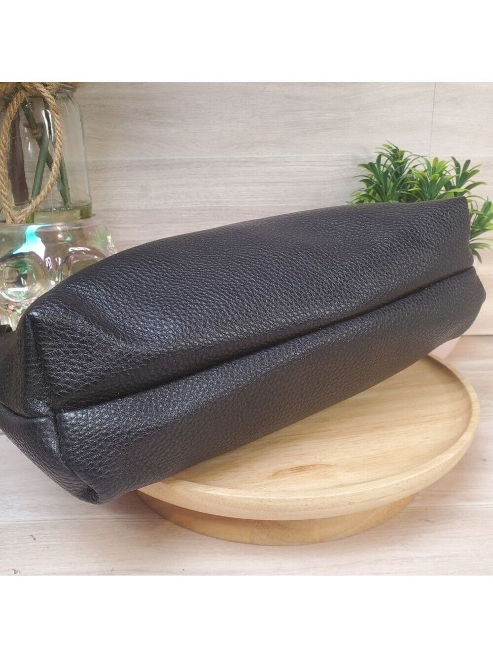 Steve Madden Black Pebble Leather Clutch Purse Medium Travel Bag - Picture 6 of 10